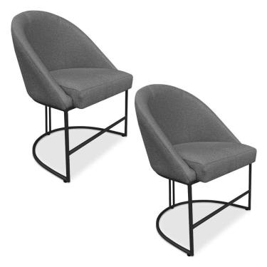 Imagem de Kit 02 Cadeiras Poltrona De Jantar Bela Linho Grafite Base Metálica Industrial Preto - Pallazio