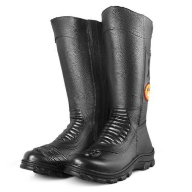 Imagem de Bota Coturno Masculino Bombeiro Civil Couro Cano Longo Solado Borracha