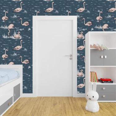 Imagem de Papel de Parede Azul Flamingo- Rolo com 10 Metros  Decoração de Luxo I