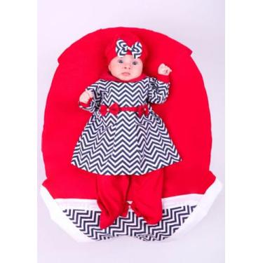 Imagem de Saída de Maternidade Para Bebe Menina Vermelho Chevron Rebeca 04 Peças