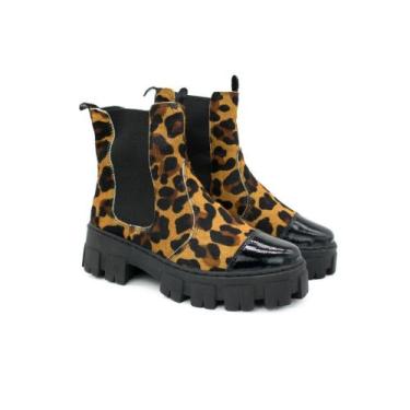 Imagem de Coturno feminino bota tratorada plataforma cano curto couro confortave