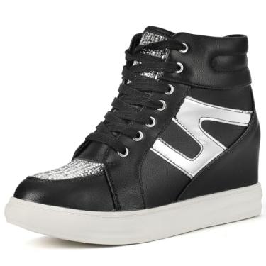 Imagem de Ckrola Tênis feminino moderno plataforma salto plataforma oculto cano alto para mulheres botas plataforma sapatos de trabalho feminino, Preto - 1, 36