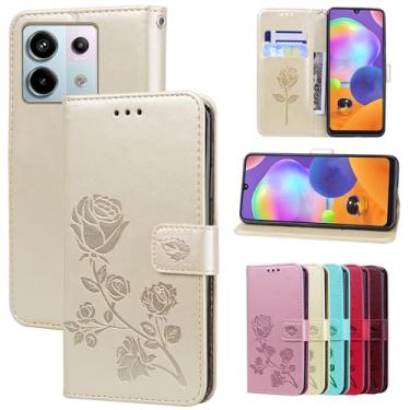 Imagem de Dinglijia Capa carteira para Redmi Note 13 Pro 4G, capa clássica de couro PU, com alça de pulso e compartimentos para cartões de dinheiro, coldre para telefone para Redmi Note 13 Pro 4G, MG Gold