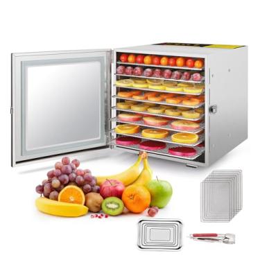 Imagem de KKSOUFX Desidratador de alimentos com 8 bandejas, desidratador de alimentos para carne seca 700 W, 8 bandejas de aço inoxidável, controle de temperatura de 194 ℉, temporizador de 24 horas