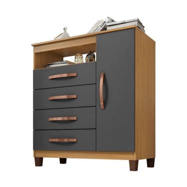 Imagem de Cômoda Sapateira 1 Porta E 4 Gavetas Monique Carvalho/grafite - Pallazio