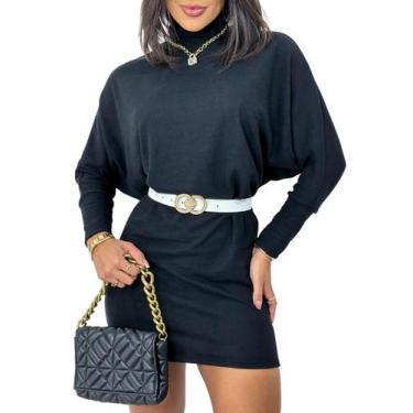 Imagem de Vestido Lãzinha Curto Manga Morcego Gola Alta Gringa Blogueira Festa B