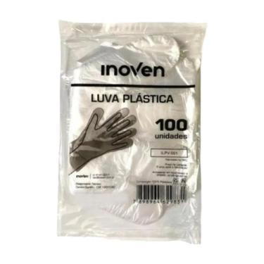 Imagem de Luva Plástica Descartável Inoven 100U, Luva Proteção Mãos Dedos Pegar 