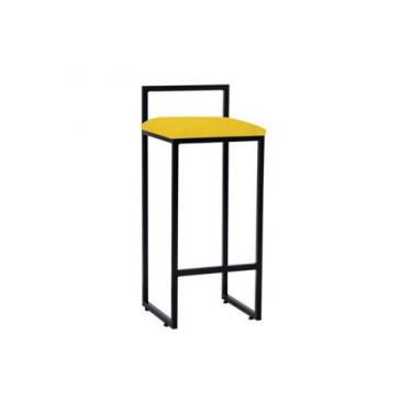 Imagem de Banqueta Alta Industrial 0,78 cm Metal Preto Suede Amarelo - Belliv De
