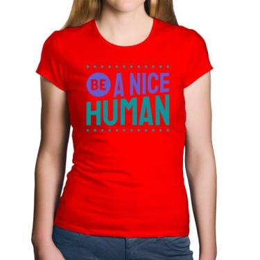 Imagem de Baby Look Algodão Be A Nice Human  - Foca na Moda, Vermelho, M