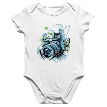 Imagem de Body Bebê Algodão Câmera Fotográfica - Foca na Moda, Branco, M