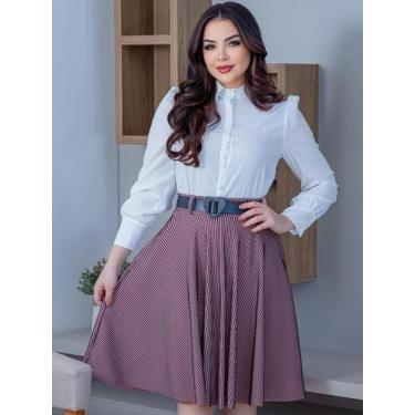 Imagem de Saia Rodada Midi Godê Malha 3D Moda Evangélica - Fashion, Rose, P