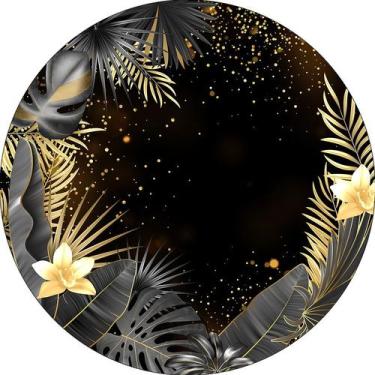 Imagem de Painel De Festa Redondo 1,50x1,50 - Tropical Chique Preto com Dourado 