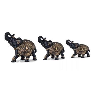 Imagem de Trio Estatueta Elefante Indiano Escultura Preto Decorativo - HC Decora