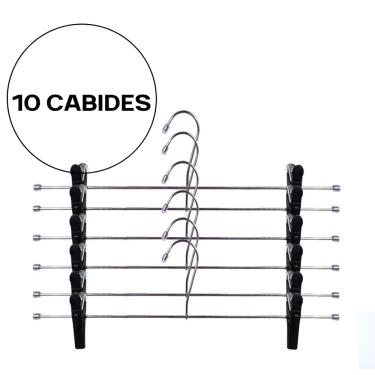 Imagem de KIT 10 Cabides Para Saia  Em Aço Cromado Calça Shorts com Presilhas Preta