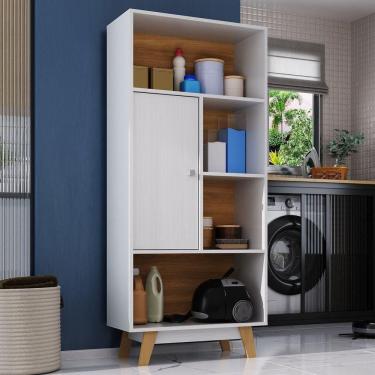 Imagem de Armário Multiuso 1 Porta 4 Nichos Espresso Móveis Branco/Nogal