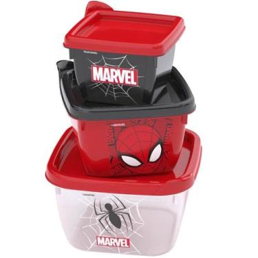 Imagem de Homem Aranha Kit Lanche Escola Potes C/ Tampa Infantil - Plasutil
