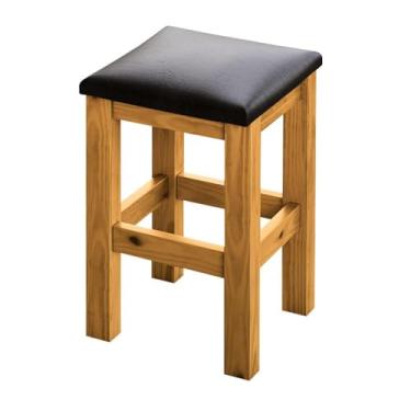 Imagem de Banquinho De Madeira Maciça Baixo Mel Assento Estofado Corano Preto Nemargi