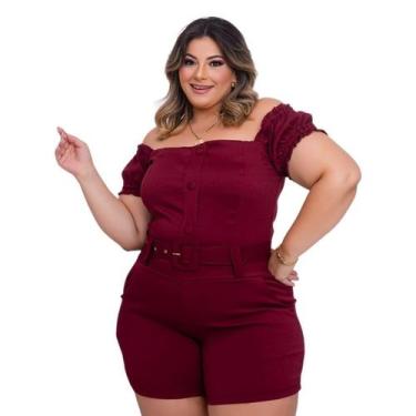 Imagem de Macaquinho Plus Size Ciganinha Botão elastec Veste 48 a 52 - Bellucy M