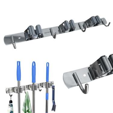 Imagem de Suporte Vassoura Mop Rodo Pá Organizador 7 Acessórios Parede 3 pinças 