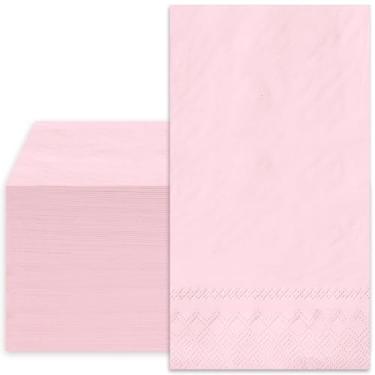 Imagem de JarThenaAMCS 50 guardanapos rosa claro guardanapos descartáveis para convidados de papel rosa toalha de mão sobremesa guardanapos de bebidas para banheiro, casamento, chá de bebê, guardanapos de