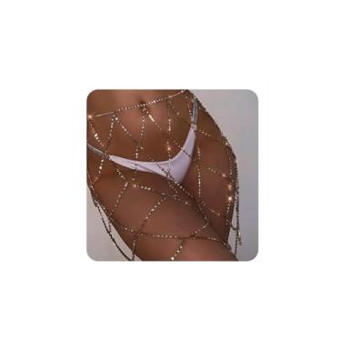 Imagem de YERTTER Corrente de cintura cruzada com franja longa de malha oca dourada corrente de barriga corrente para o corpo corrente de roupa íntima sexy bkini acessórios corporais joias para boate feminino