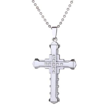 Imagem de Colar masculino de cruz de aço de titânio, colar de crucifixo, pingente de cruz para homens, colar religioso de 4 cores, com corrente, Aço inoxidável, Zircão