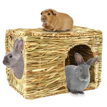 Imagem de HERCOCCI Casa de grama extra grande para coelho, dobrável e confortável – cabana de animais pequenos, esconderijo, cama, brinquedo de mastigar para coelho, porquinho-da-índia, hamster, chinchila (1 pacote)