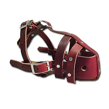 Imagem de OmniPet Focinheira de couro Latigo para cães, bordô, 7,6 a 33 cm