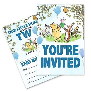 Imagem de pertnate Convites de aniversário de 2 anos Pooh Bear Boy convites de aniversário de dois anos com envelopes conjunto de 20