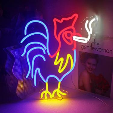 Imagem de ineonlife Galo Frango Sinal de Néon Vermelho Azul Led Sinais para Decoração de Parede Luzes Animais Decoração do Quarto Festa de Aniversário Presentes Decoração Estética