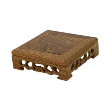 Imagem de Generic Suporte de vaso de madeira tradicional artesanal, base rústica para abajur, base para bule de chá, pedestal de madeira chinês para decoração de , 12cmx12cmx3.8cm