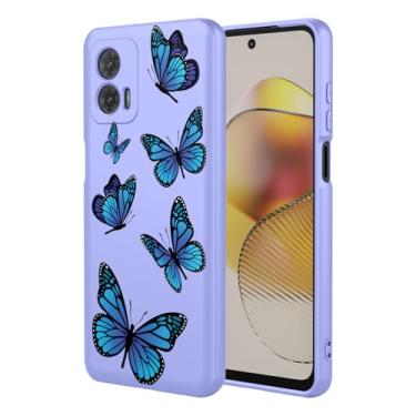 Imagem de HTXWXJC Capa de telefone para Moto G73, Motorola G73 XT2237 capa à prova de choque flexível bumper TPU capa macia padrão borboleta capa de telefone para Motorola Moto G73 borboleta roxa
