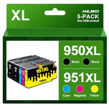 Imagem de MILEKO Cartucho de tinta de substituição compatível 950XL 951XL para HP Officejet Pro 8100 8600 8610 8615 8620 8625 8630 8640 8660 251dw 276dw, preto, ciano, amarelo, magenta, pacote com 5