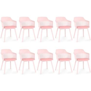 Imagem de Kit 10 Cadeiras de Jantar Estofada Marcela (Rosa)