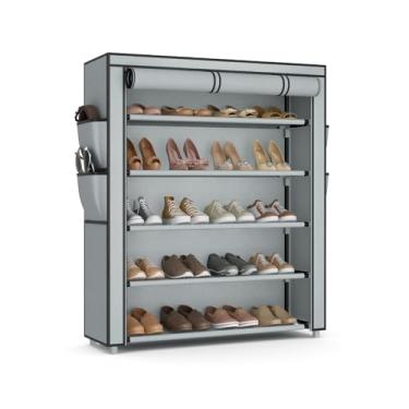 Imagem de VILICK Sapateira com capa, organizador de sapatos de 5 níveis para 20 a 24 pares de sapatos e botas, grande prateleira de armazenamento de sapatos, economia de espaço, sapateira vertical para armário,