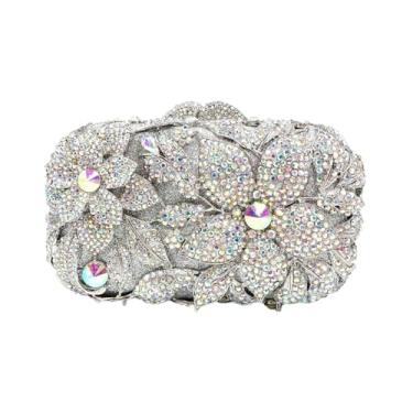 Imagem de WuDiaoer Bolsa clutch de cristal luxuosa para mulheres com strass, bolsa formal para festa à noite, bolsa de flores brilhantes para noivas, 4 - prata nº 2