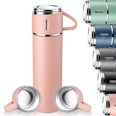 Imagem de Conjunto Garrafa Térmica Vacuum Flask Set 500ml Com 3 Xícaras MS702 (Rosa)