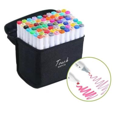 Imagem de Canetinha De Pintura 60 Unidades Ponta Dupla Marcador Estojo - Gh3