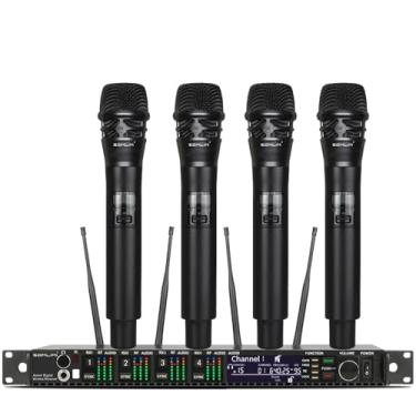 Imagem de SOMLIMI UHF profissional sistema de microfone sem fio todo metal 4 canais verdadeira diversidade microfone apresentação palco cantando karaoke discurso da igreja (SOM-4Q-SK8)