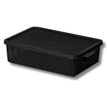 Imagem de Caixa Organizadora Multiuso Vazada Retangular com Tampa cor Preta 27x19cm Para Cozinha | Armário | Gaveta | Despensa | Escritório | Banheiro
