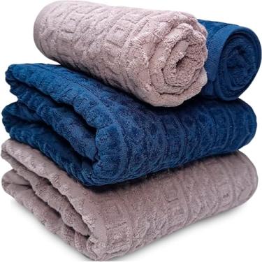 Imagem de Jogo de Banho Atlântica Cosmopolitan Aveludada 100% Algodão Fio Penteado Jacquard Toalha Macia Grossa (Azul Marinho/Lilás)