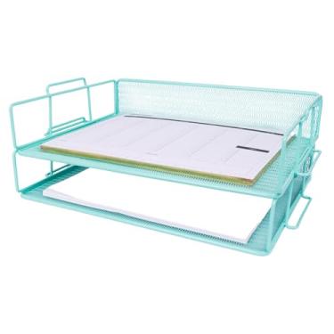 Imagem de BLU MONACO Bandeja de papel Aqua Mesh – Conjunto de 2 – Organizador de mesa durável para casa e escritório – Bandeja de documentos e cartas de malha elegante