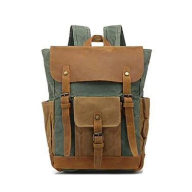 Imagem de Mochila de couro de lona encerada vintage para homens Mochila escolar Moda Mochila masculina Mochila masculina(Lake green)