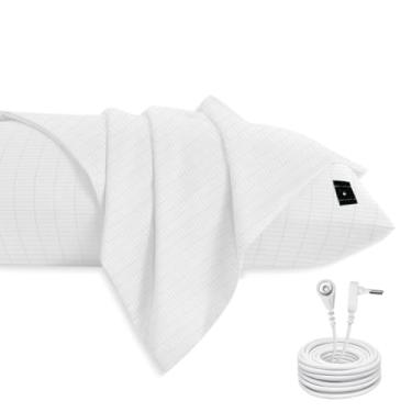 Imagem de Fronhas de aterramento condutivo, fronha de aterramento king algodão orgânico lençol de aterramento com fio de aterramento de 4,5 m para melhor alívio da dor do sono, melhorar a energia (1, branca