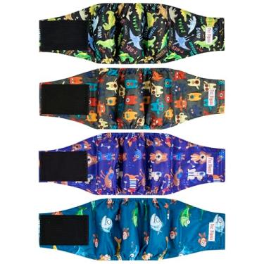 Imagem de Fuz Bigaza Faixas De Barriga Masculinas Para Cães Fraldas (Pacote Com 4), Lavável, Reutilizável, De Alta Absorção, Envoltórios Para Cães, Calcinhas Para Cães, Filhotes, Cocô, Treinamento Para Incont