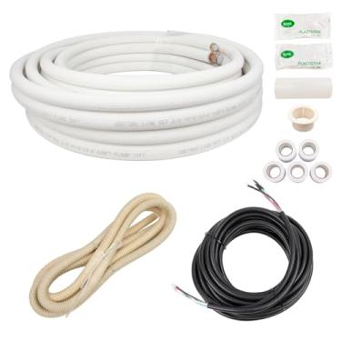 Imagem de Wostore Conjunto de mini linha dividida de 1/4 e 3/20.3 cm tubo de cobre isolado com cabo de fio 16/4, kit de conduíte de refrigerante HVAC para sistema de resfriamento AC dividido (inclui manga