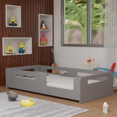 Imagem de Cama Montessoriana Solteiro Infantil Para Quarto De Criança Reforçada Em MDF Com Proteção Lateral (CINZA)