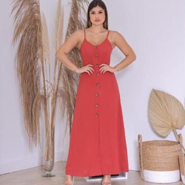 Imagem de Vestido Feminino Longo / Midi de Alcinha com Botões com Bojo e Ferro T