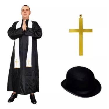 Imagem de Fantasia De Padre Adulto Com Chapéu E Crucifixo Halloween
