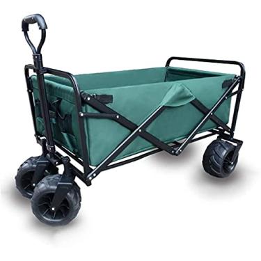 Imagem de Vagão esportivo dobrável carroça resistente carrinho de compras multifuncional para acampamento ao ar livre caminhão de puxar com 4 rodas de praia Carga: 80 kg (cor: verde militar)